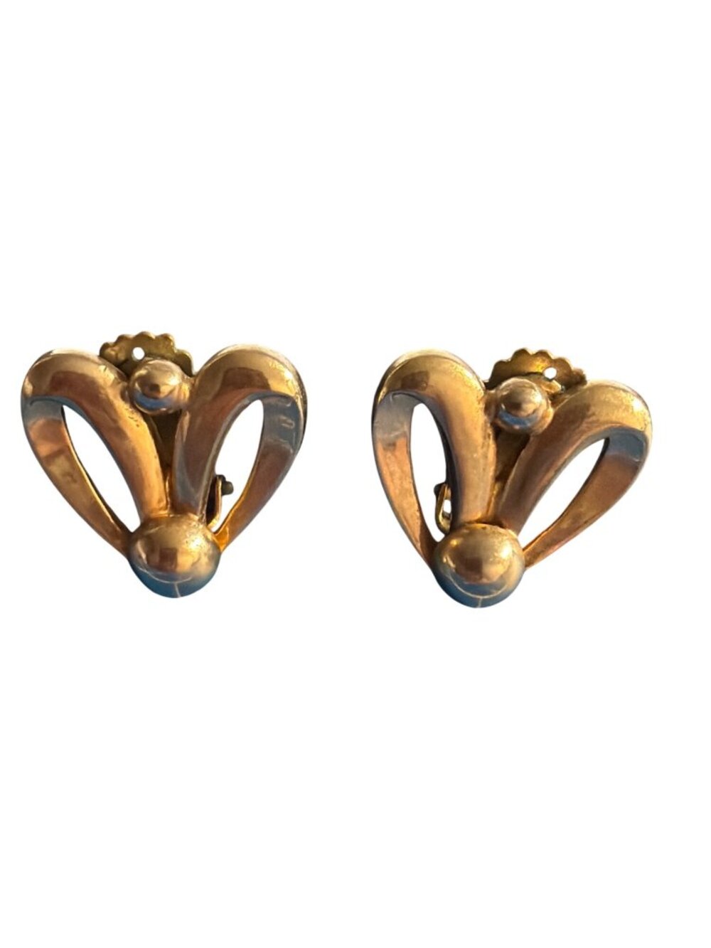 Vintage Barclay Silver Tone Clip On Earrings Abstract Modernist Heart Estate 1"